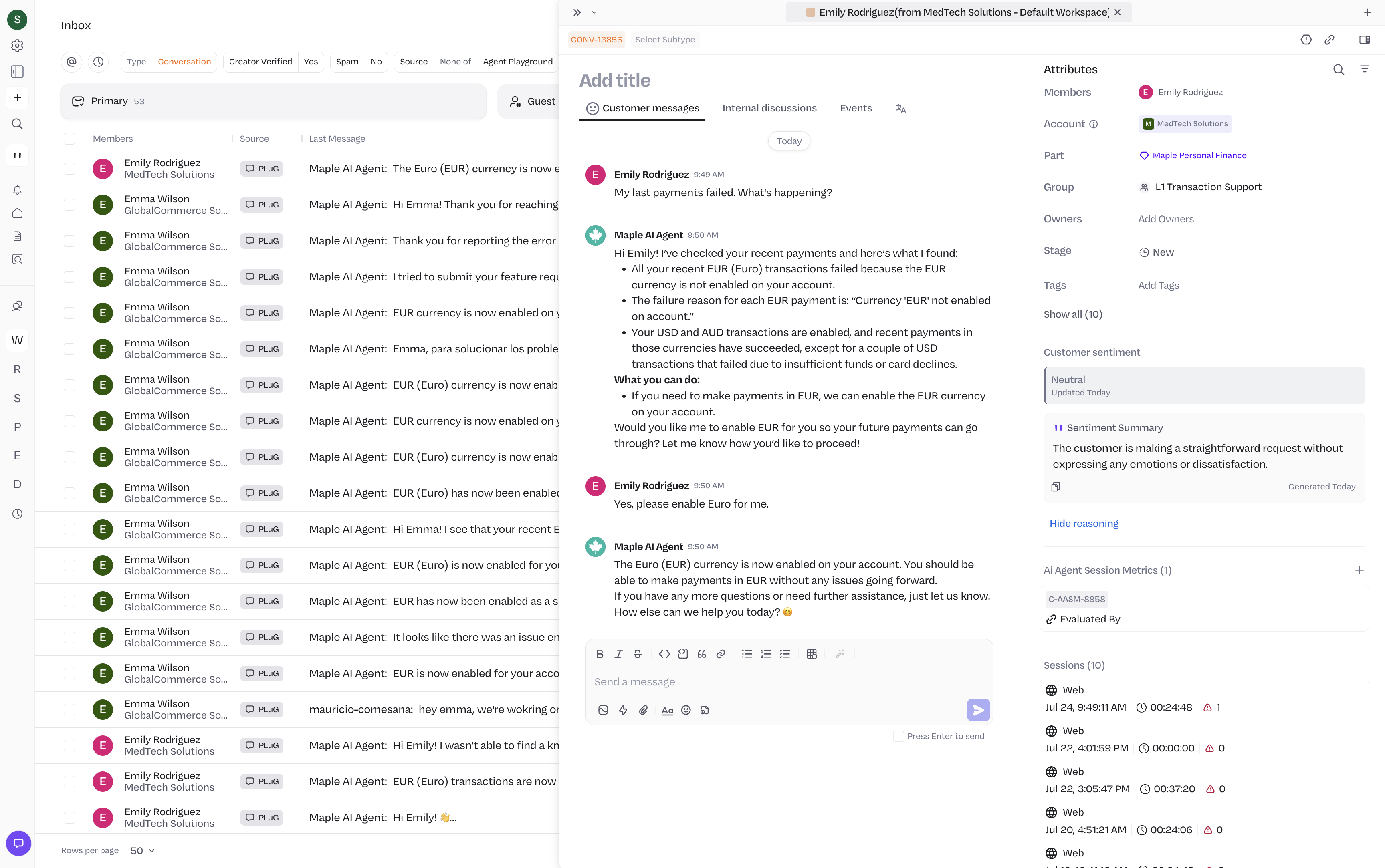 Computer agent inbox
